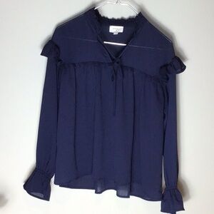 Everly > Navy Frilly Blouse Small